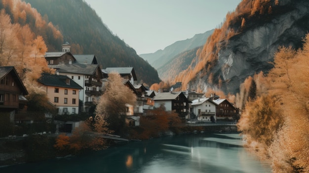 Beautiful old town surrounded by mountains view Generative AI