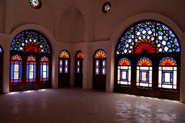 Beautiful old windows with colorful glass