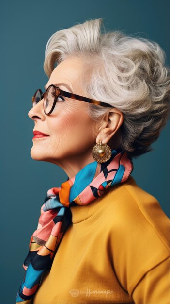 Beautiful old woman wearing glasses