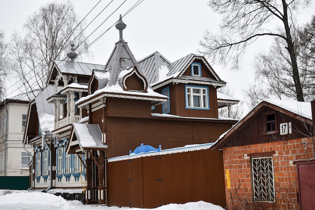 Beautiful old wooden houses in the city