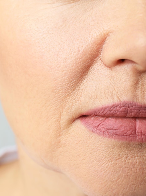 beautiful older woman closeup of lips