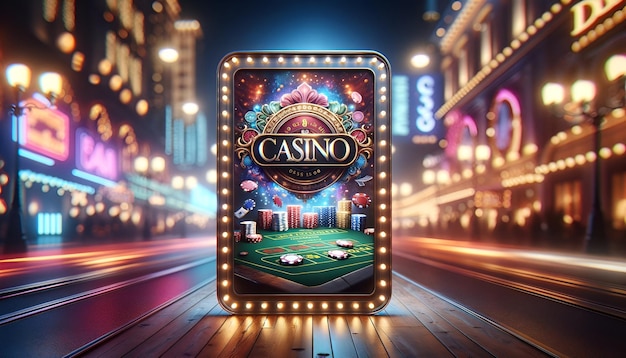 Beautiful online casino banner with bokeh city lights