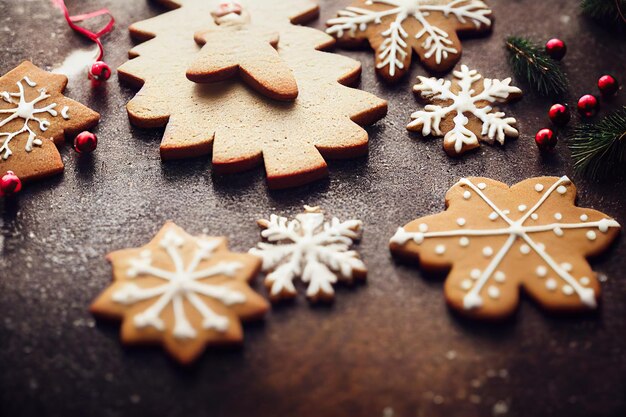 Beautiful openwork snowflakes and stars in form of gingerbread cookies