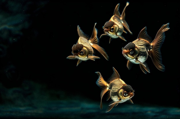 Photo beautiful oranda goldfish swimming in the tank isolated on black