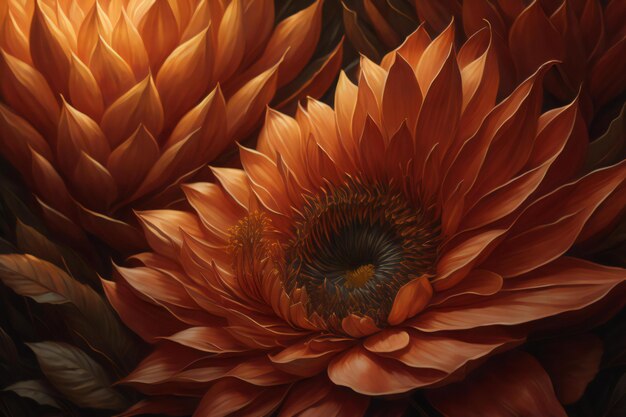 Beautiful orange dahlia flower close up Floral background generative ai