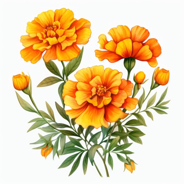 Beautiful Orange Flowers Illustration On White Background