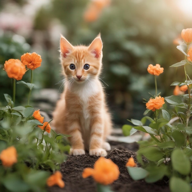 A beautiful Orange kitten in garden