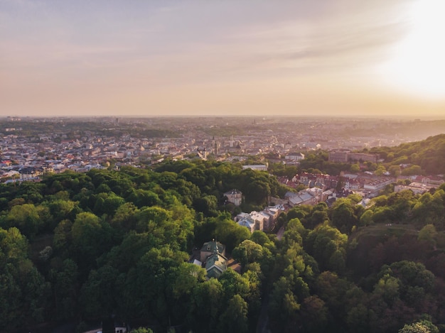 Beautiful orange sunset over city