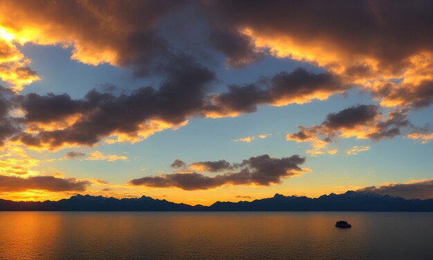 Beautiful orange sunset over a large lake