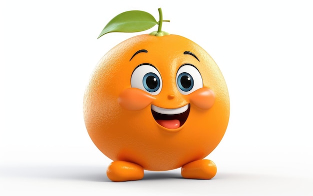 Фото Красивый оранжевый мандарин 3d мультфильм изолирован на белом фоне