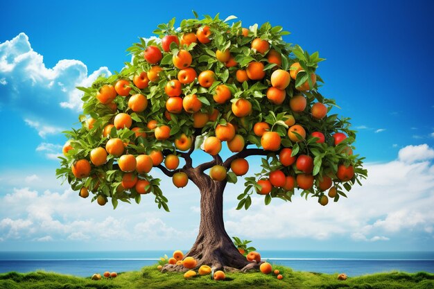 熟した果実を持つ美しいオレンジの木