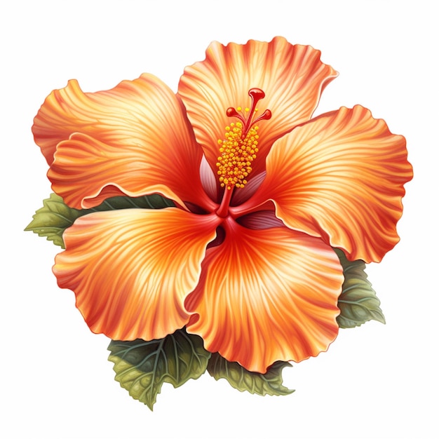 美しいオレンジ色の熱帯ヒビスカスの花 白い背景 AIが生成したアート 04
