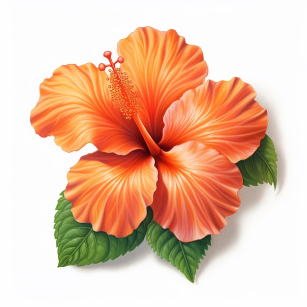 Красивый оранжевый тропический цветок гибискуса белый фон ИИ Сгенерированное искусство 07