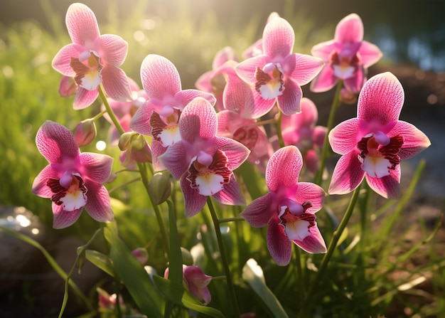 Foto bellissimo fiore d'orchidea in giardino da vicino