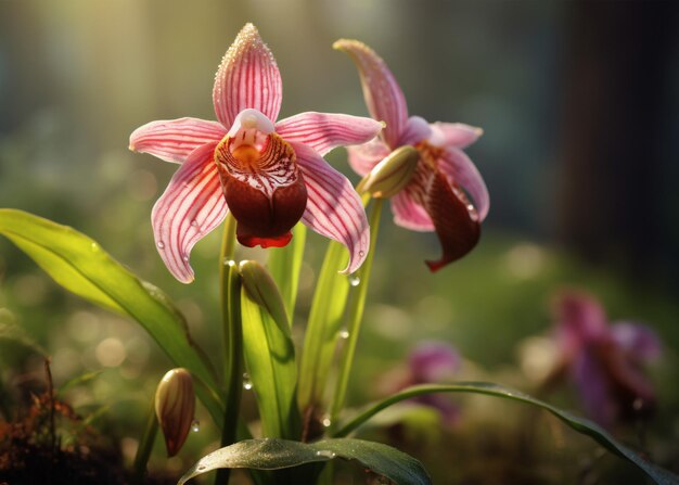 Foto bellissimo fiore d'orchidea in giardino da vicino