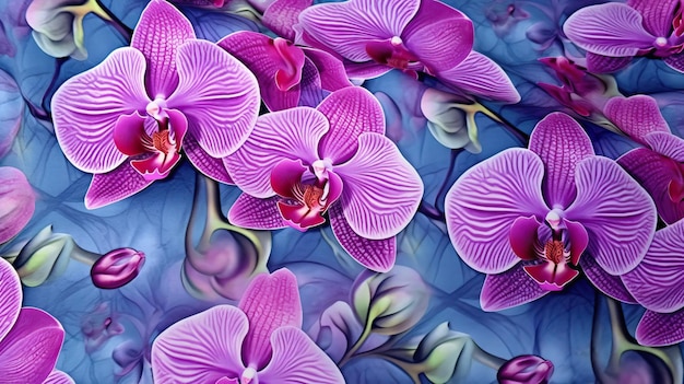 Beautiful orchids 3d wallpaper Purple orchids pattern Floral background Orchid flowers