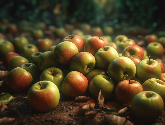 Beautiful organic background of freshly picked apples created with Generative AI technology