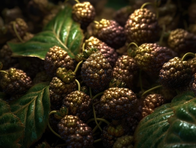 Beautiful organic background of freshly picked blackberry created with Generative AI technology