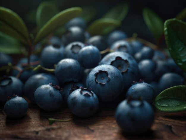 Beautiful organic background of freshly picked blueberry created with Generative AI technology