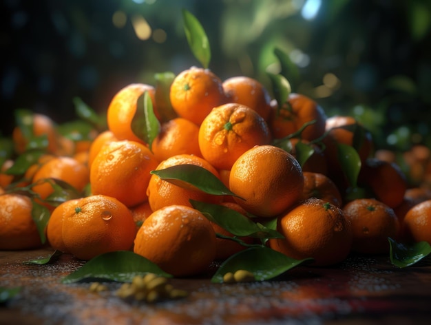 Beautiful organic background of freshly picked mandarines created with Generative AI technology