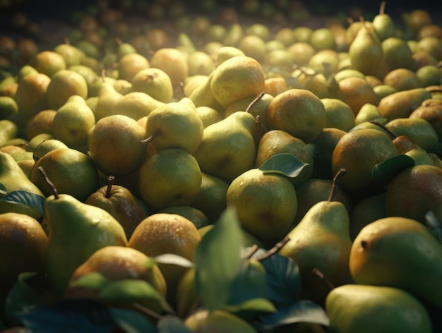 Beautiful organic background of freshly picked pears created with Generative AI technology