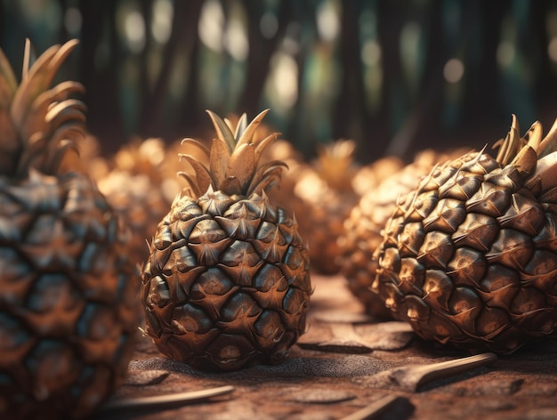 Beautiful organic background of freshly picked pineapple created with Generative AI technology