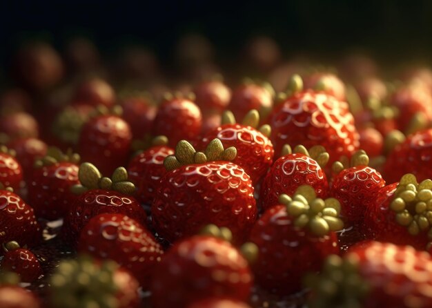 Beautiful organic background of freshly picked strawberry created with Generative AI technology