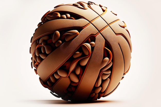 Beautiful ornamented yellow brown basketball isolated on white background generative ai