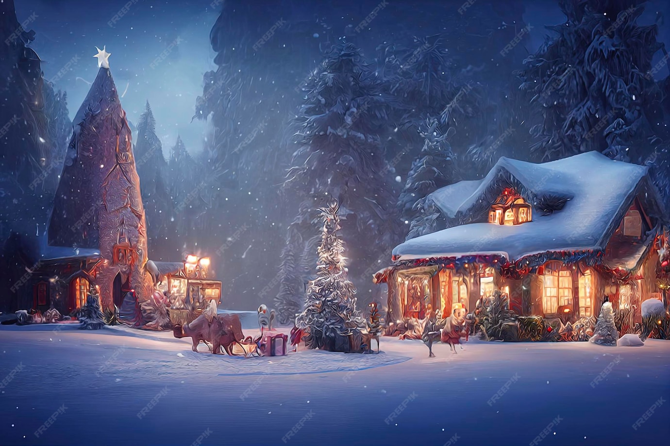 Premium Photo A beautiful outdoor christmas scene illustration of a christmas house with snow