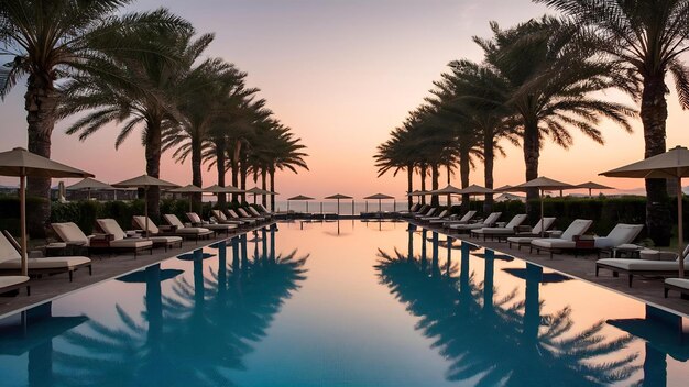 Beautiful outdoor swimming pool in hotel and resort