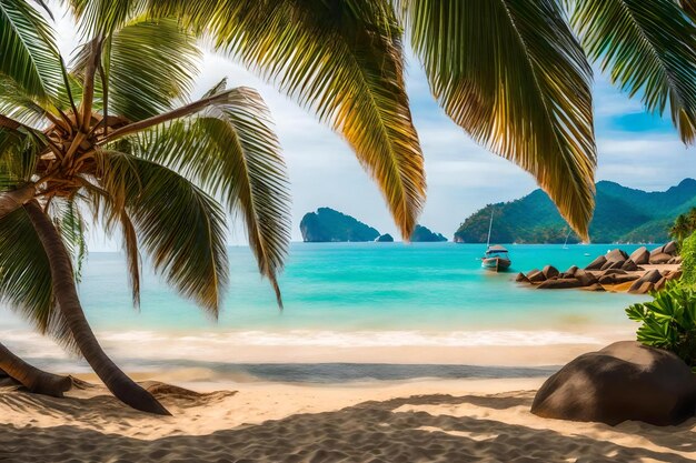 Beautiful outdoor tropical beach sea around samui island with coconut palm tree and other