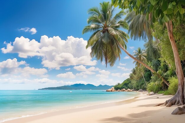 Beautiful outdoor tropical beach sea around samui island with coconut palm tree