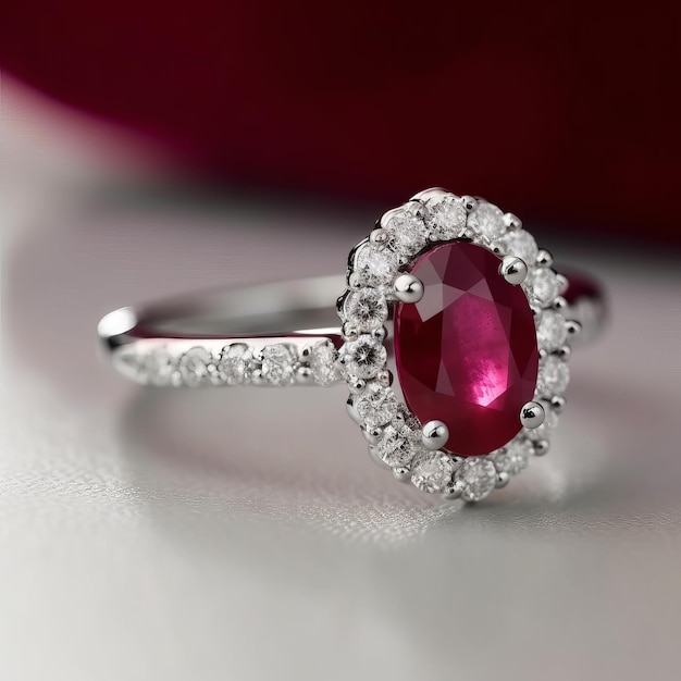 Beautiful oval ruby ring set in 18k white gold generative AI