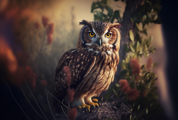 Beautiful Owl on the background of nature Created with Generative AI technology