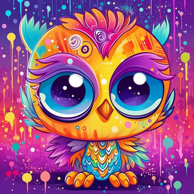 beautiful owl chibi style with colorful background