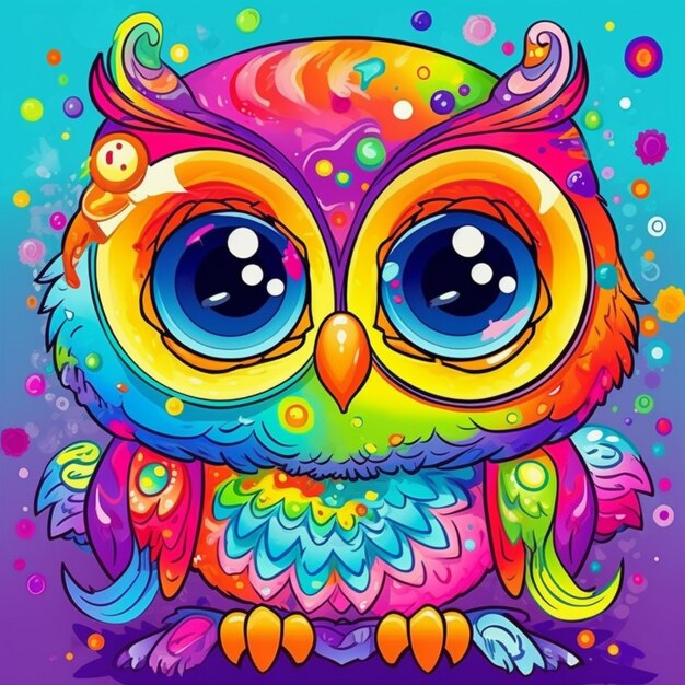 beautiful owl chibi style with colorful background
