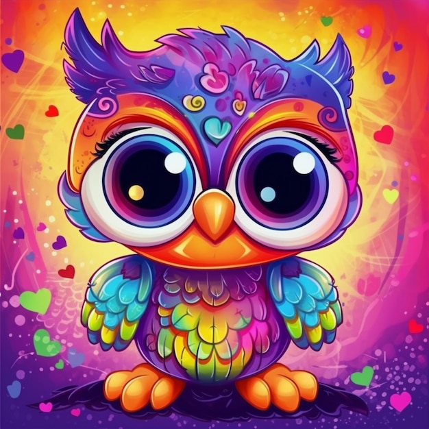 Beautiful owl chibi style with colorful background