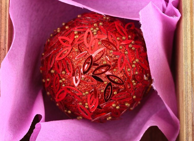 Beautiful packaged Christmas ball, close up