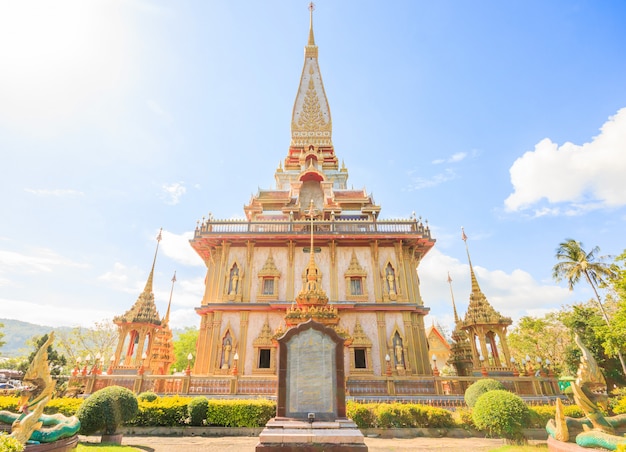 Beautiful pagoda at Wat Chalong or Wat Chaitararam Temple in Phuket