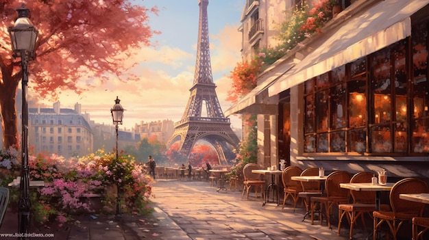 Beautiful paint by number of cafe in Paris with the Eiffel tower Generative AI