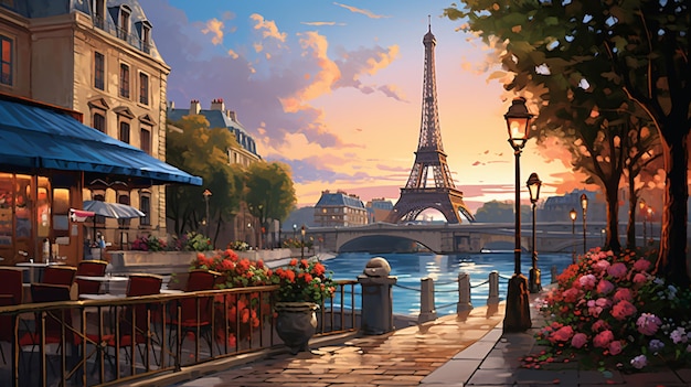 Beautiful paint by number of cafe in paris