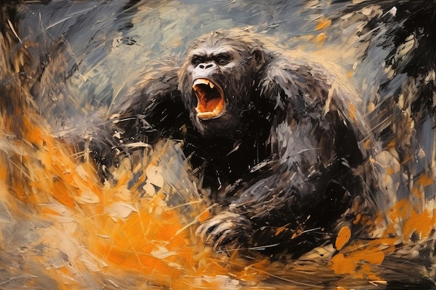 Beautiful painting of angry gorilla Wildlife Animals Illustration Generative AI