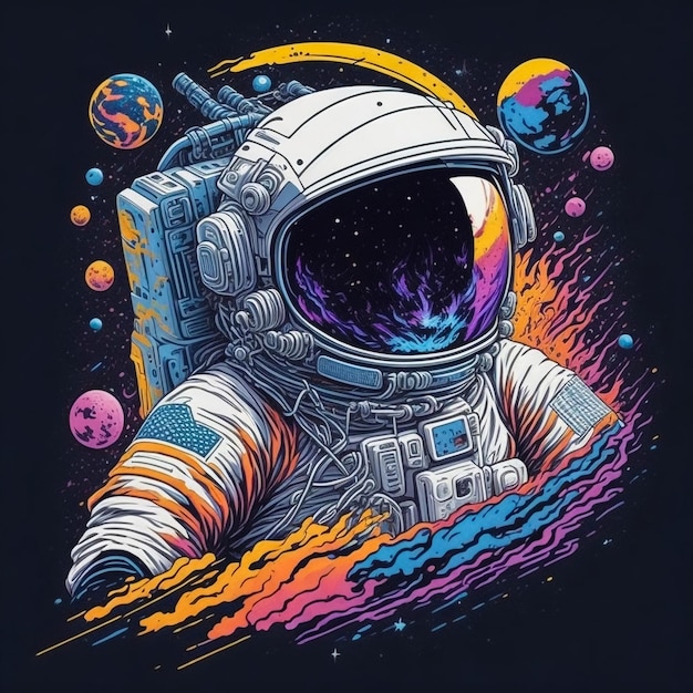 Красивая картина космонавта в красочной галактике пузырей на другой планете