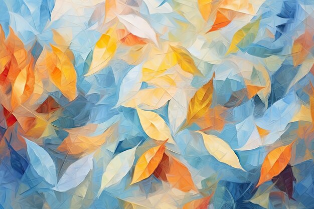 A beautiful painting for an autumn background with orange and blue leaves generative ai