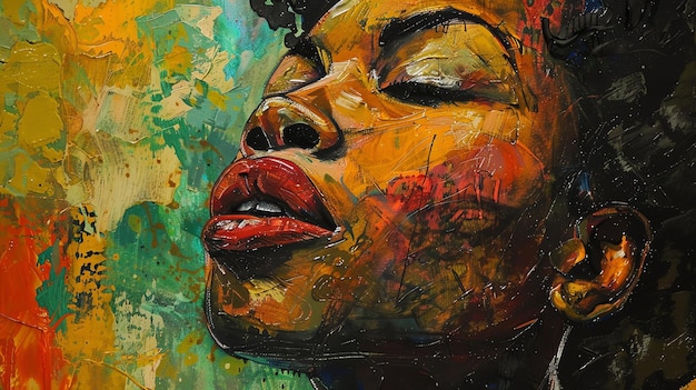 a beautiful painting of a black woman with her eyes closed and her lips slightly parted