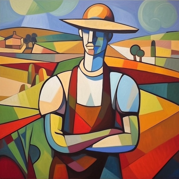 Beautiful painting of a farmer in a rice field