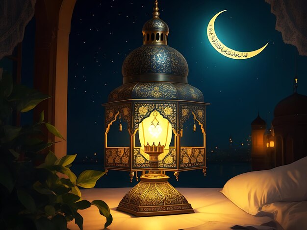 beautiful painting of a lamp with Ramadan