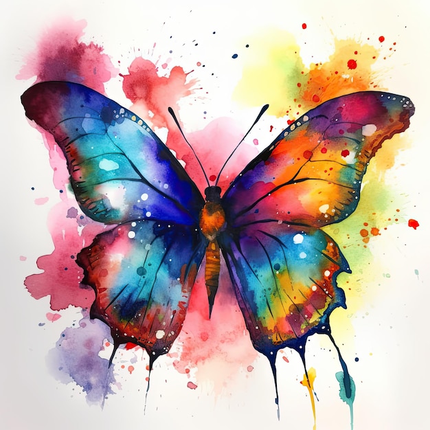 Beautiful painting of a lovely colorful butterfly drawn with realistic watercolors Generative AI