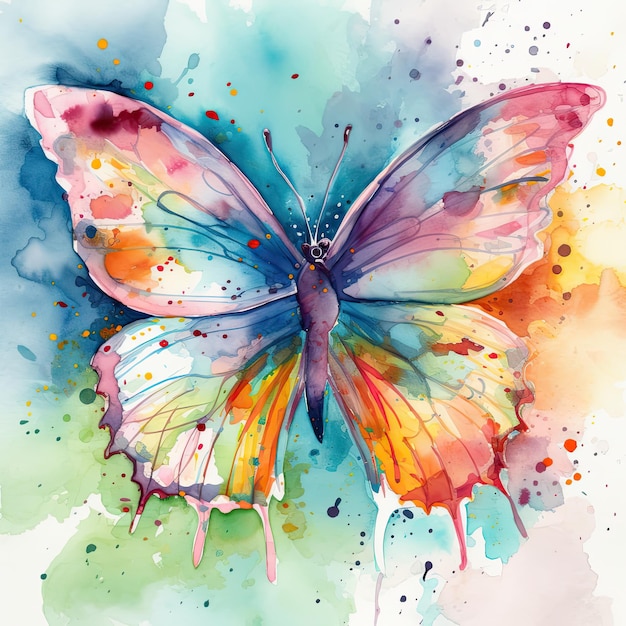 Beautiful painting of a lovely colorful butterfly drawn with realistic watercolors Generative AI