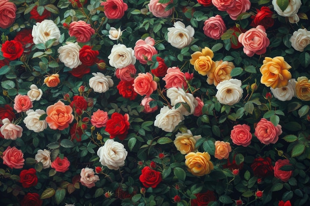 A beautiful painting of various types of roses